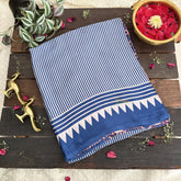 Vriksham Blue Striped Print Ajrakh Modal Silk Saree-VS4657